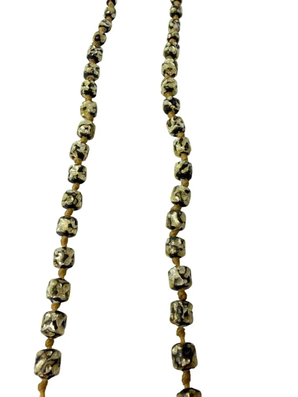 Vintage Murano Chunky Knotted Resin Prayer Bead Necklace Gold Foil Black 32" - Picture 8 of 11